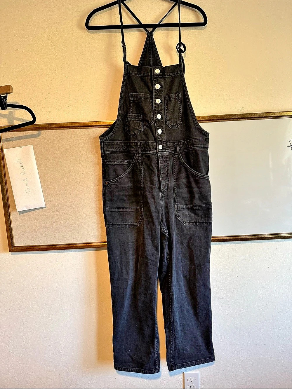 Anthropologie Pilcro Black Denim Overalls Waist 30 Petite